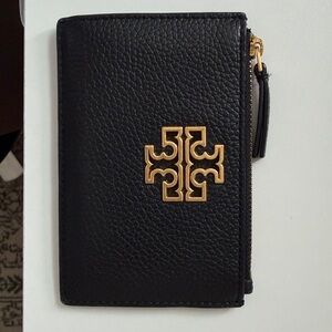 Tory Burch Black and Gold Zip Card Case